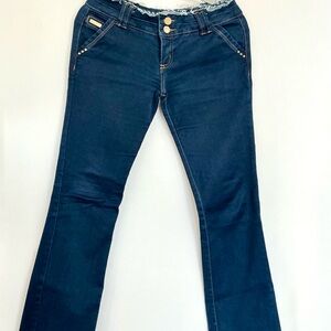 High Rise Frayed Hem Navy Jeans